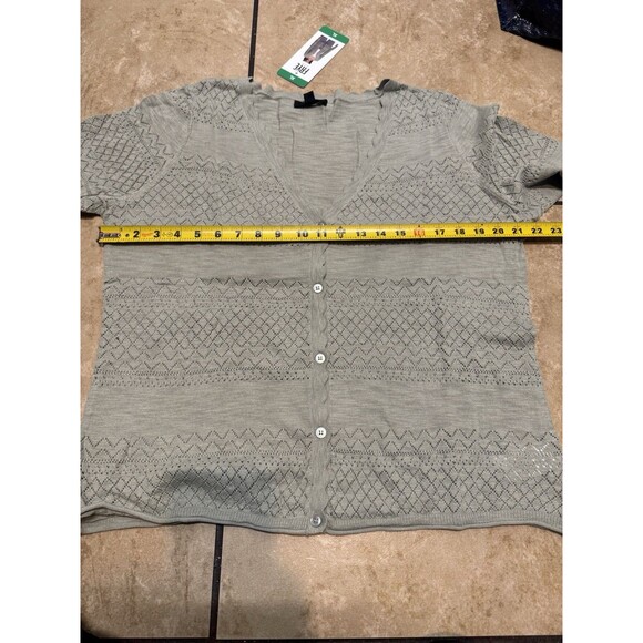 Frye Women's Pointelle Long Sleeve Button-Up Cardigan, Sea Grass Green XL New - Picture 8 of 11